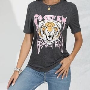 Graphic Tiger Print Charcoal T-Shirt